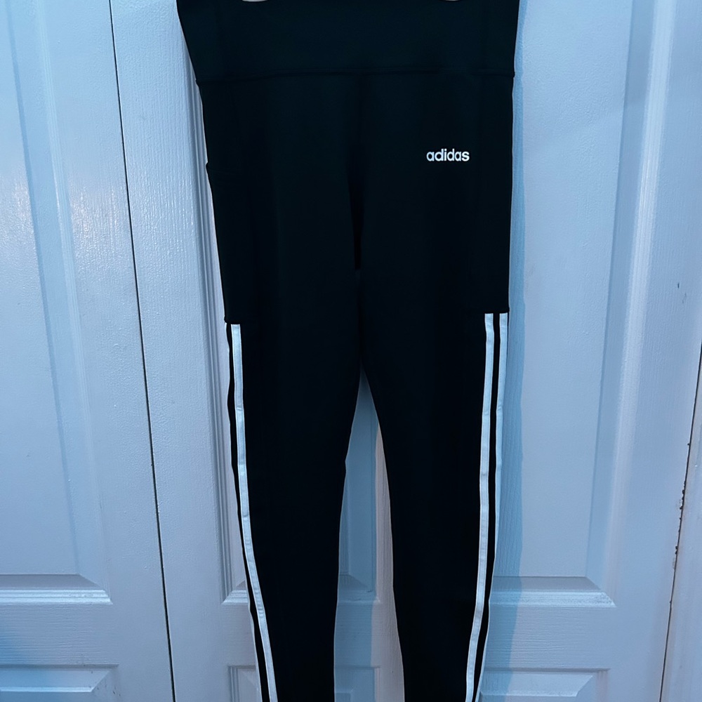 Adidas Black Leggings with White Stripes